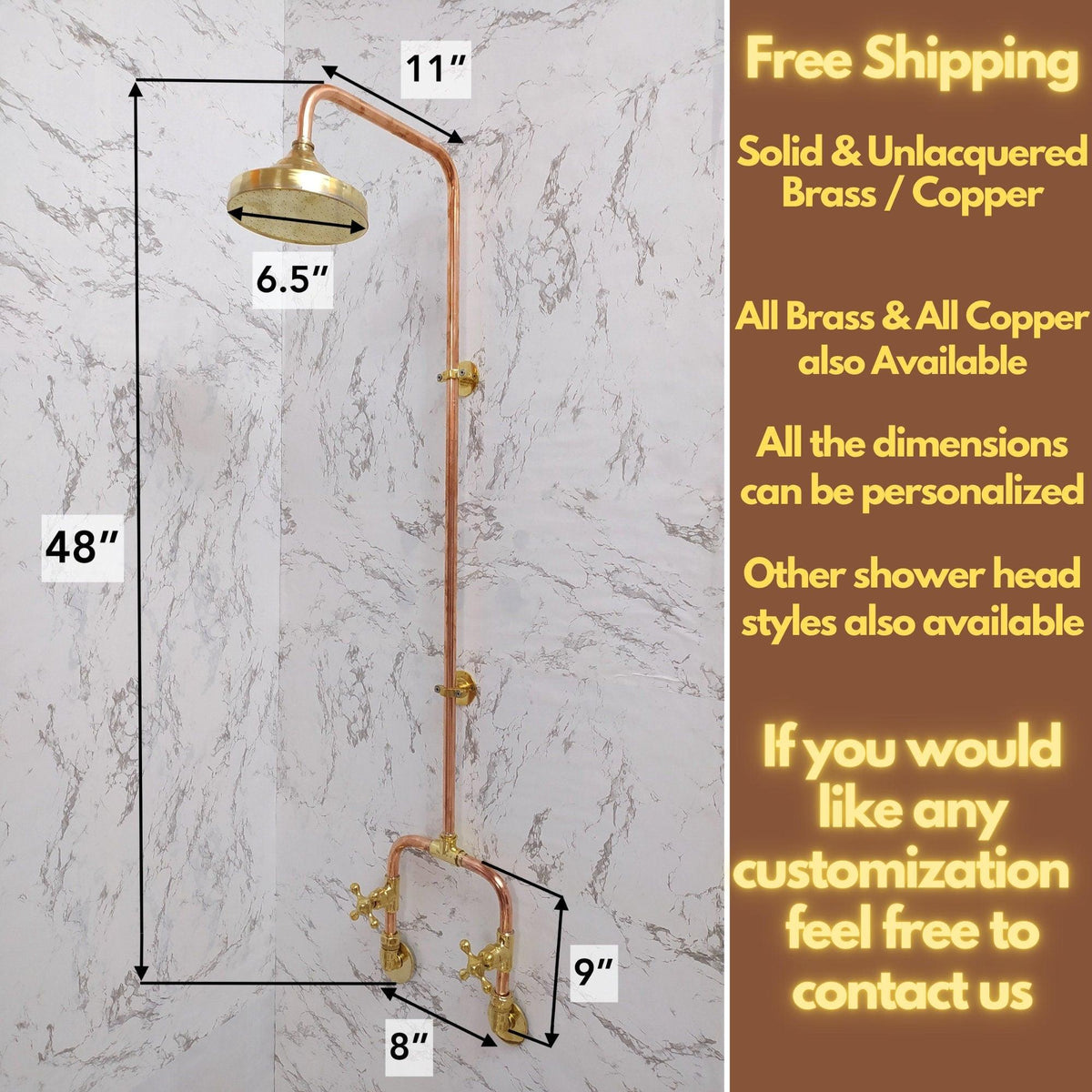 Antique Brass Shower System with Round Shower Head, and 2 Handles - Ref: ATLASS22