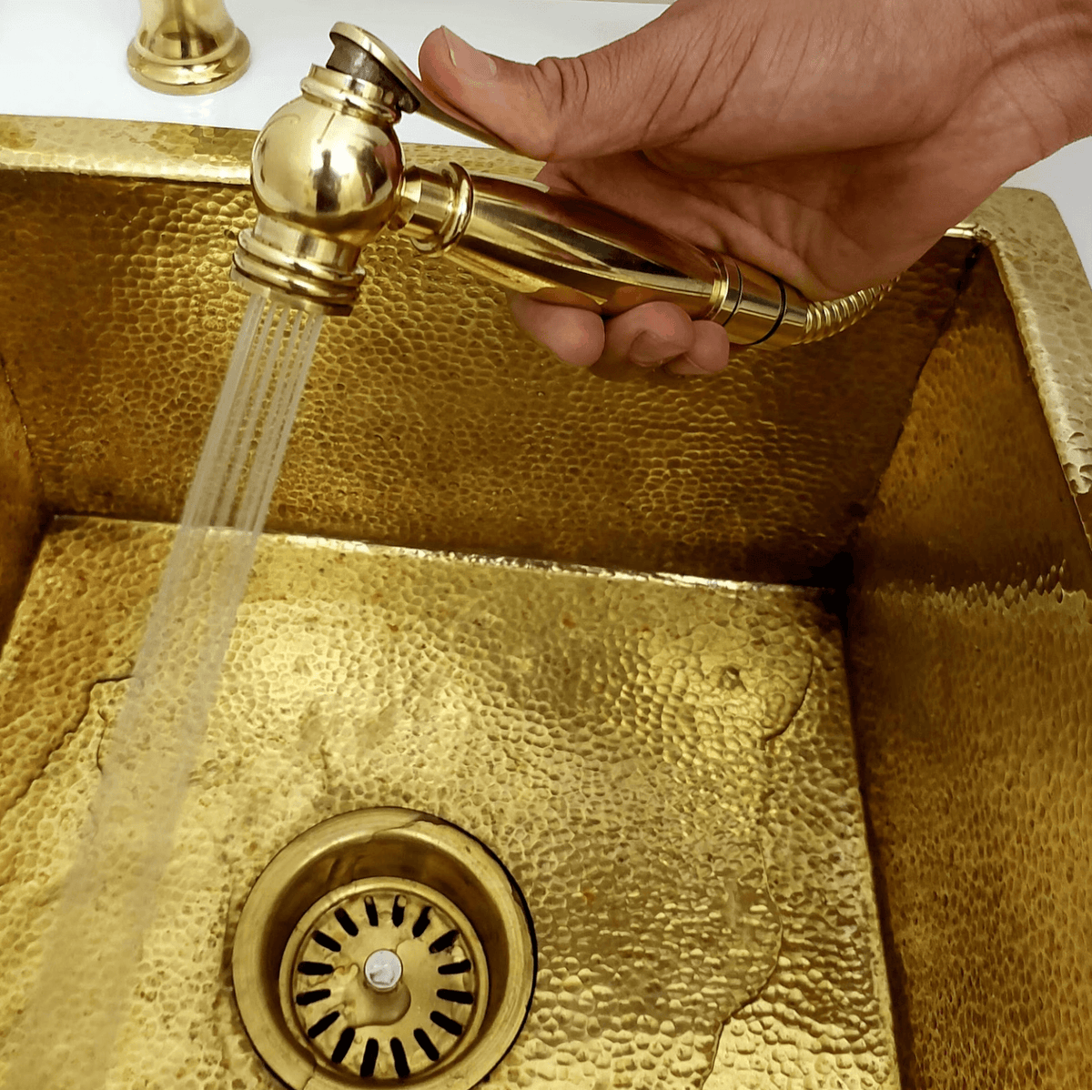 8" Unlacquered Brass Bridge Kitchen Faucet with Sprayer - Ref: APCL-2