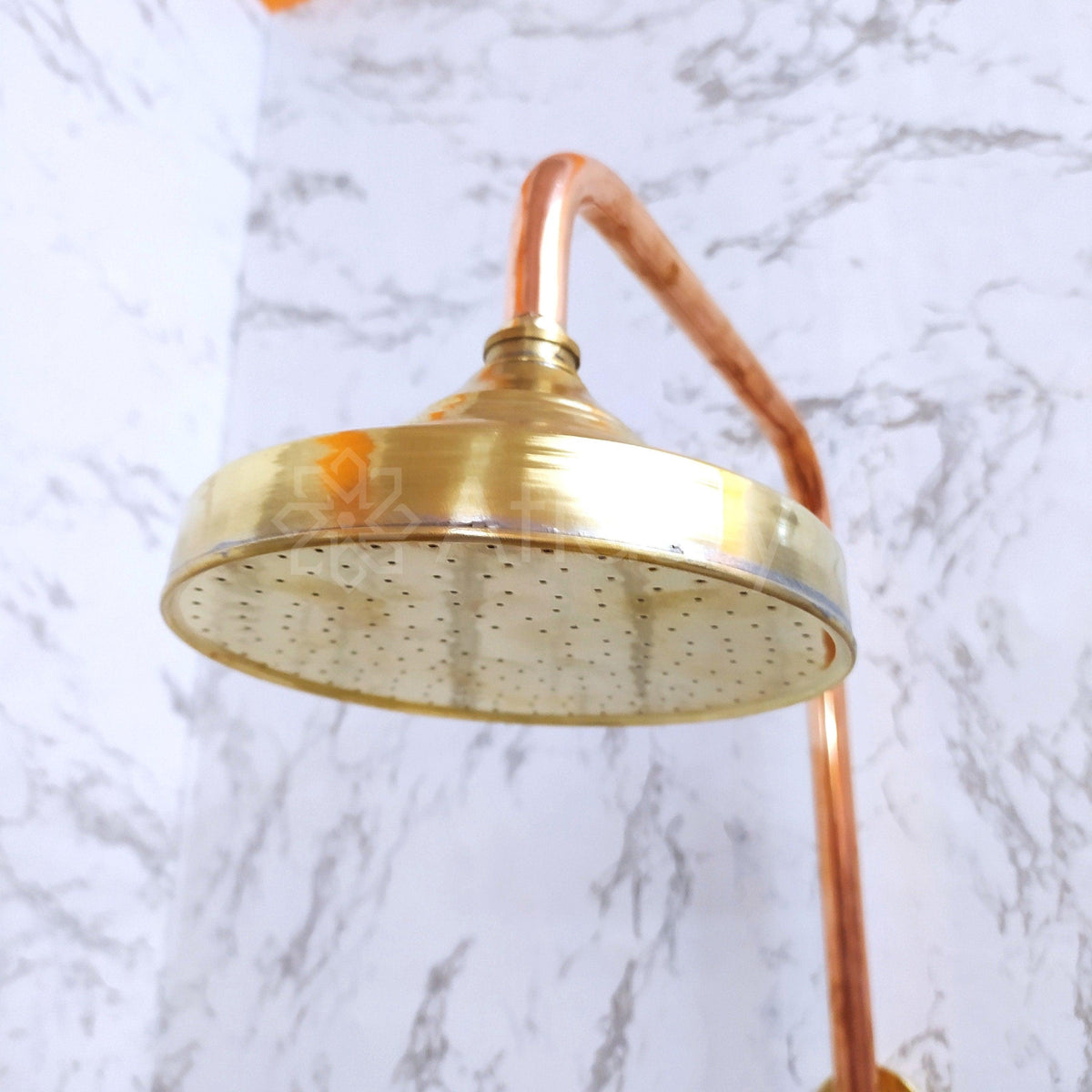 Antique Brass Shower System with Round Shower Head, and 2 Handles - Ref: ATLASS22