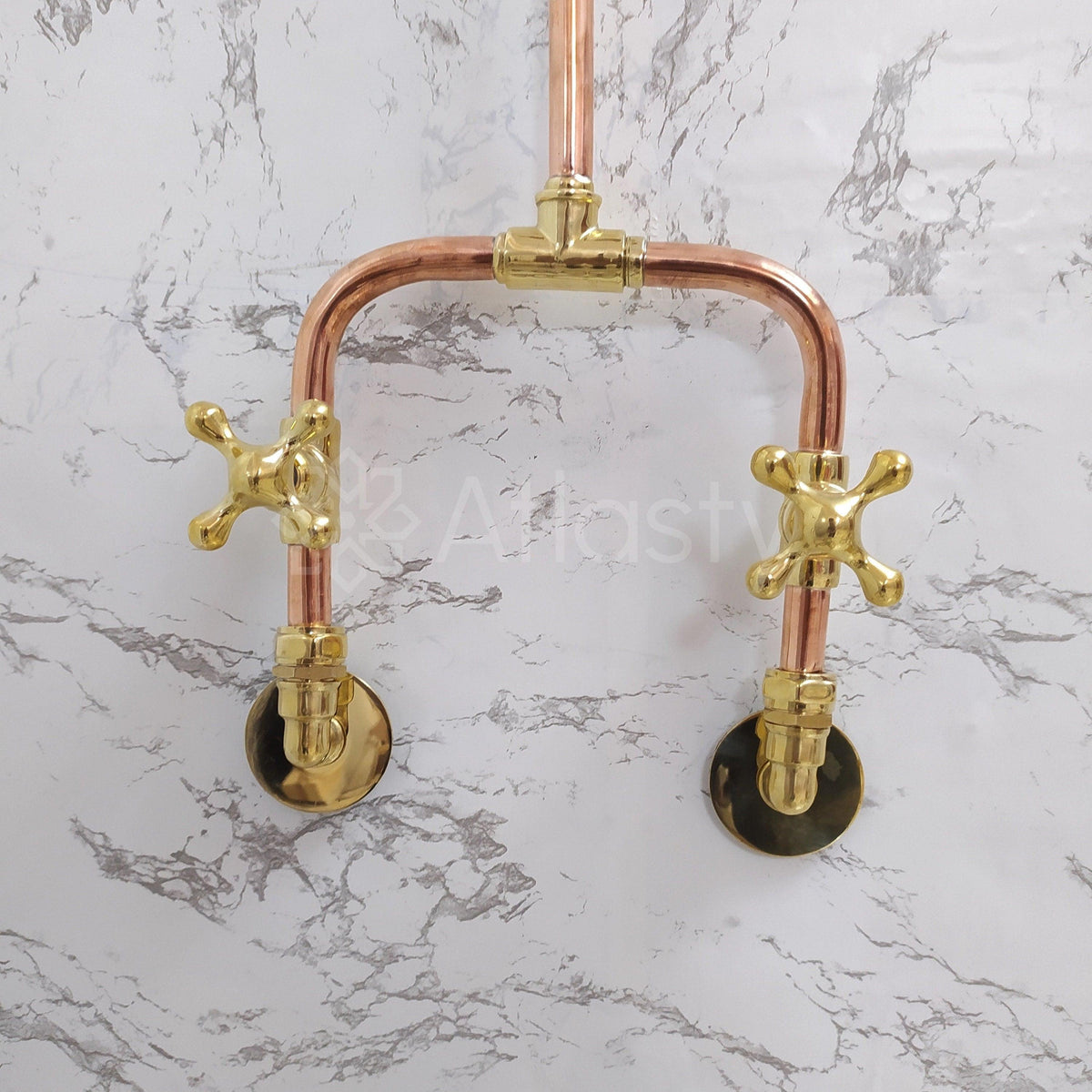 Antique Brass Shower System with Round Shower Head, and 2 Handles - Ref: ATLASS22